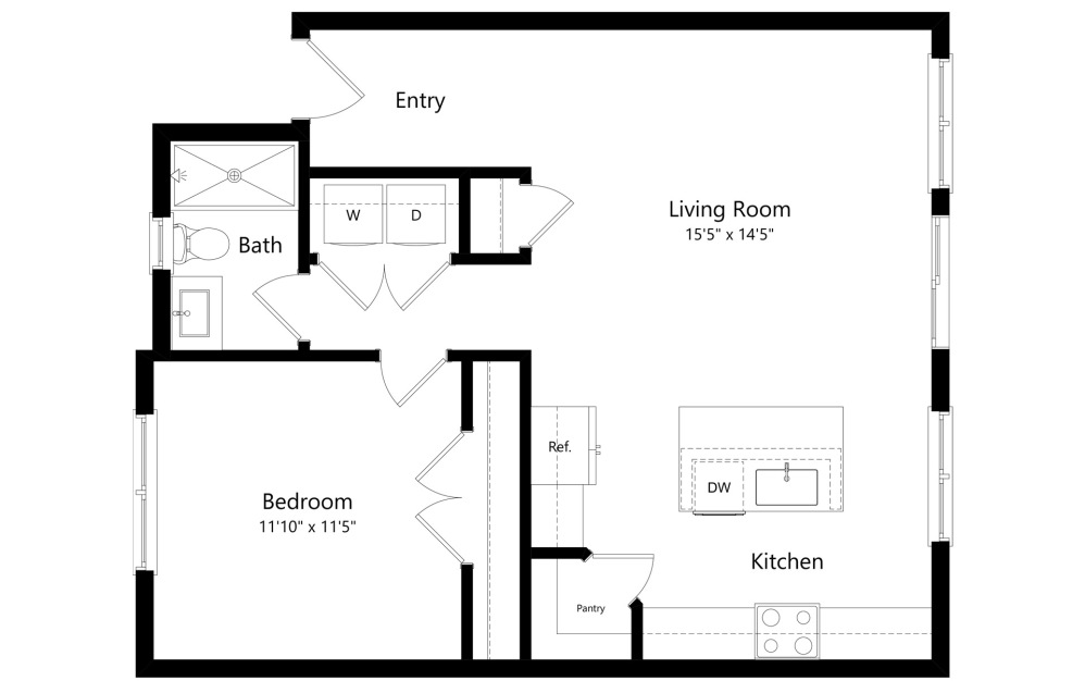 A1 - 1 bedroom floorplan layout with 1 bathroom and 746 square feet (2D)