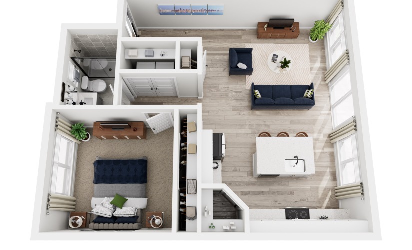 A1 - 1 bedroom floorplan layout with 1 bathroom and 746 square feet